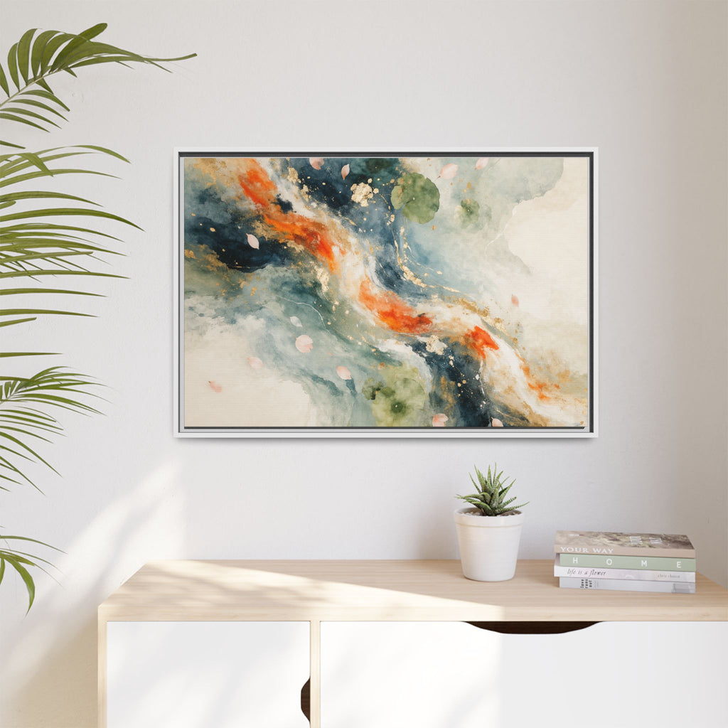 Abstract Koi Fish Watercolor Swirl Matte Canvas Framed | Multicolor Wall Art
