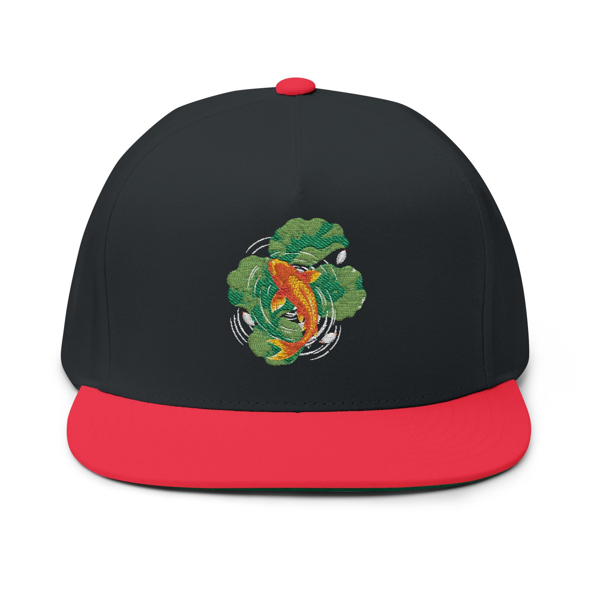 Koi Fish Embroidered Flat Bill Cap | Pond Lily Snapback
