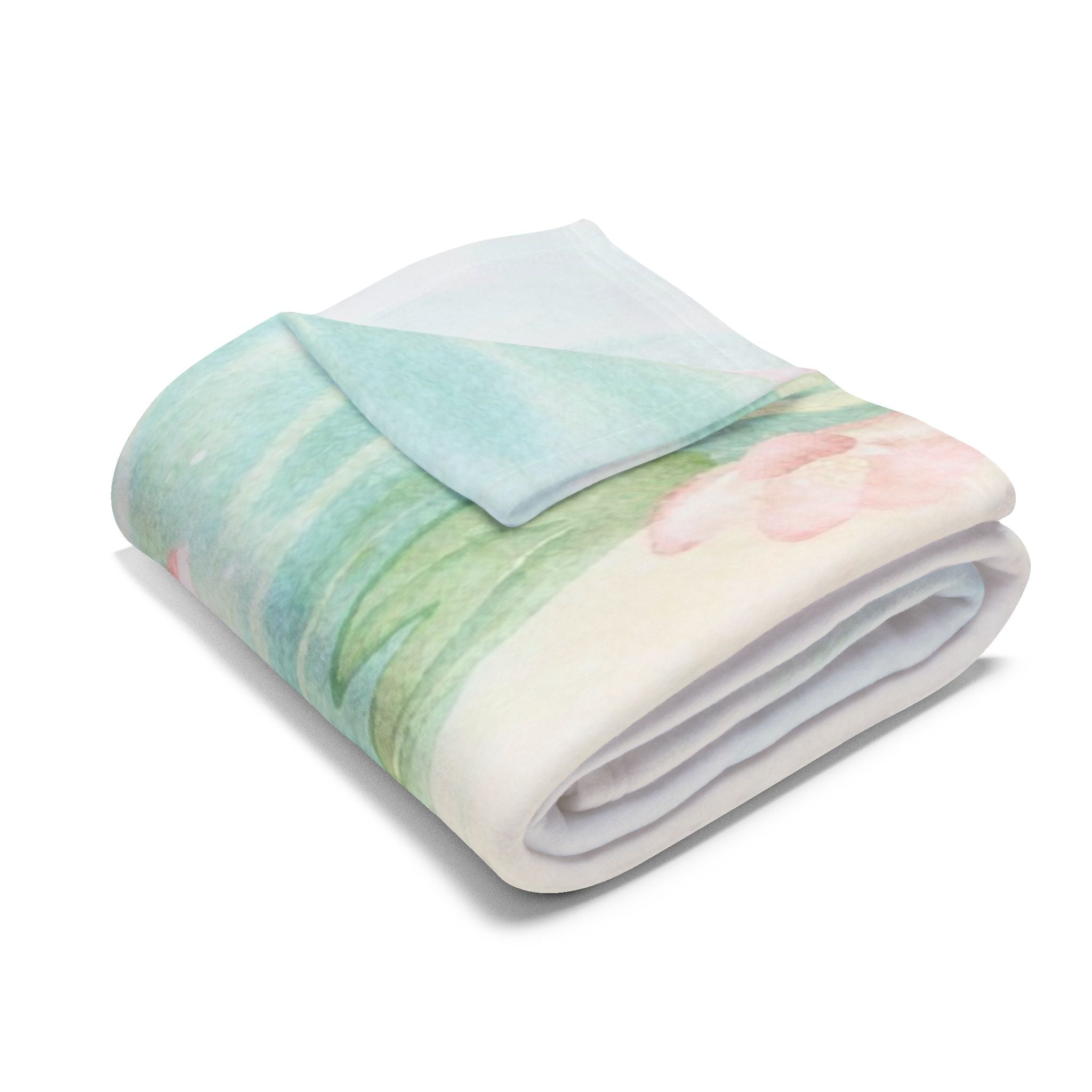Watercolor Pond Petals Arctic Fleece Blanket | Pastel Blue Green Swirl
