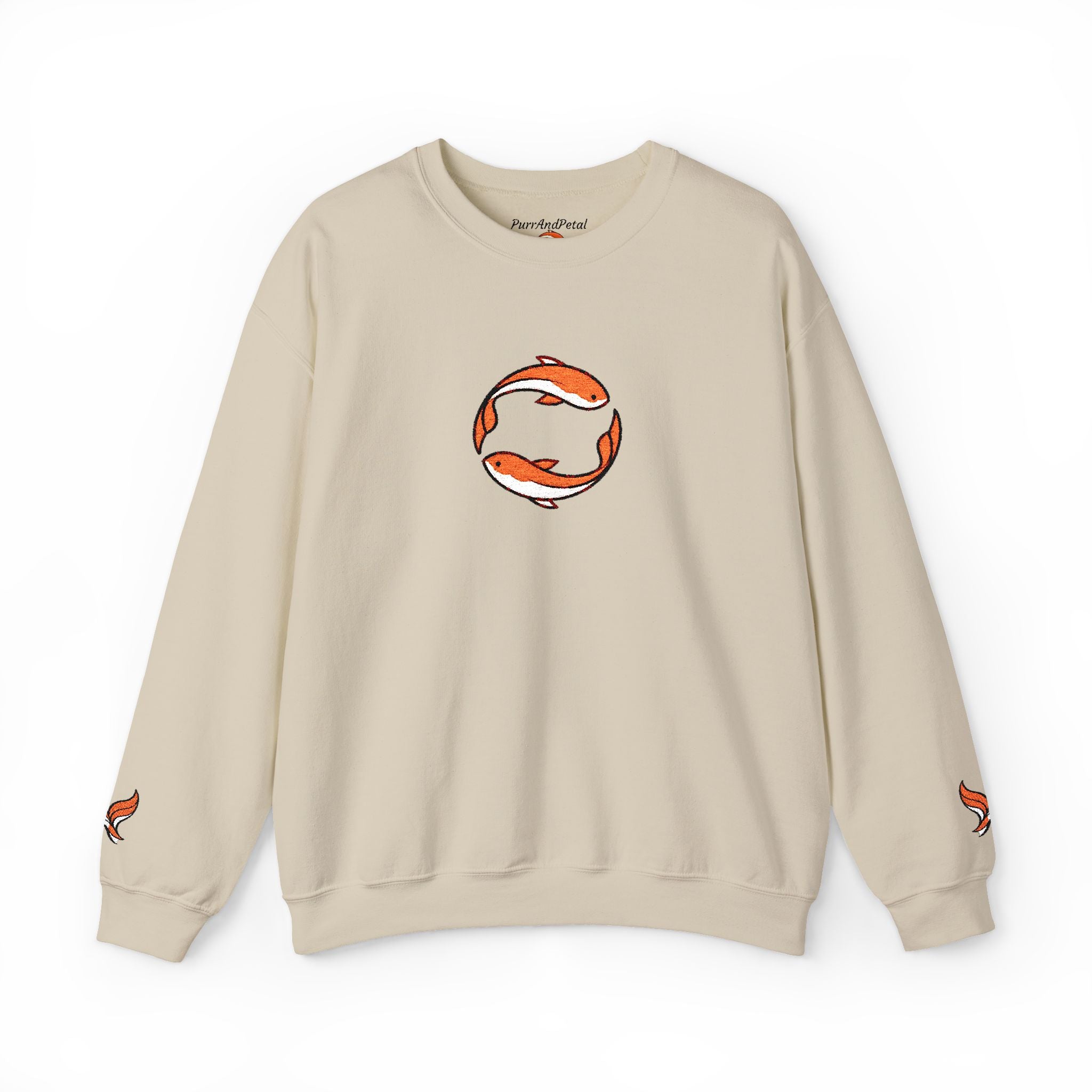 Koi Fish Circle Crewneck Sweatshirt | Japanese Koi Art, Minimal Sleeve Motif