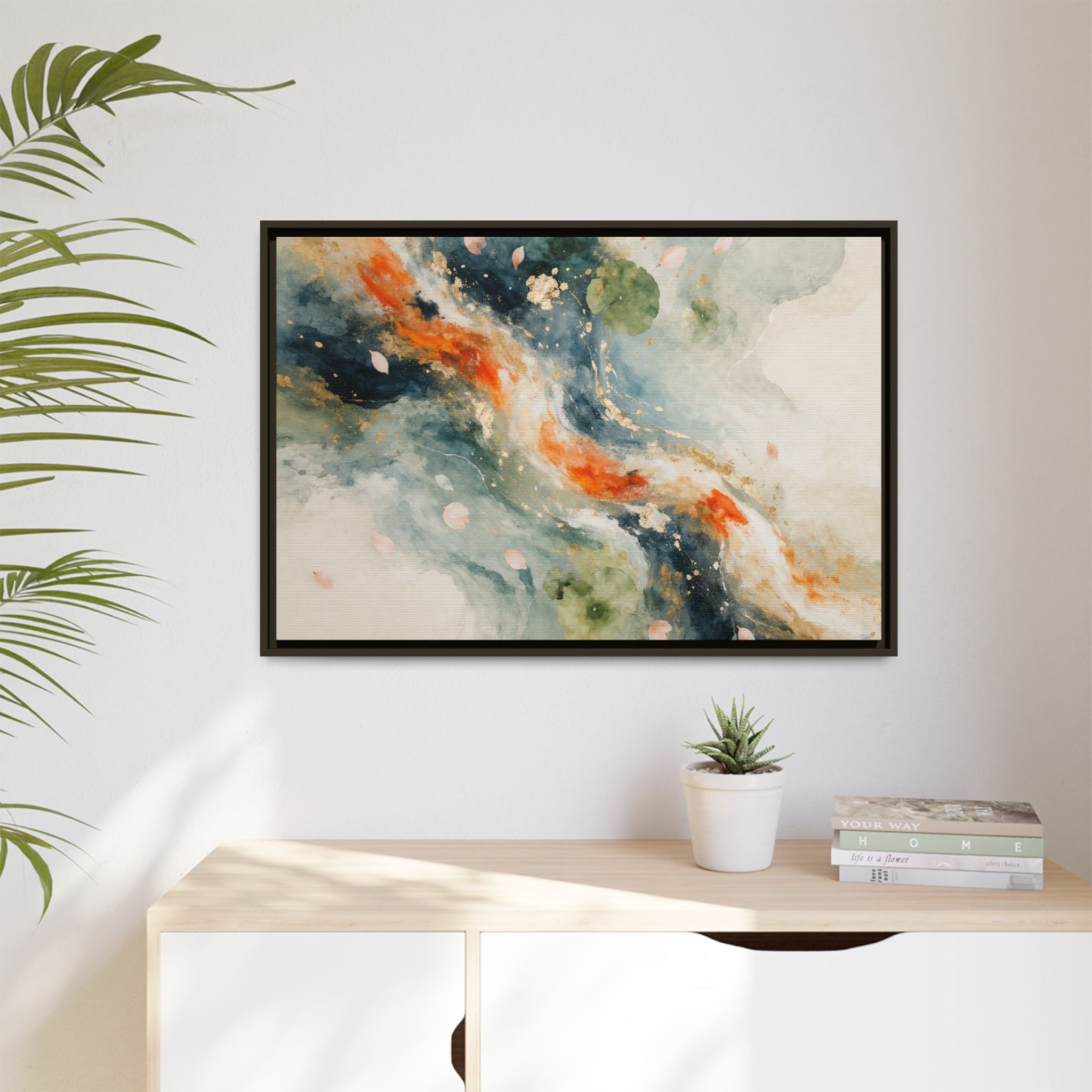 Abstract Koi Fish Watercolor Swirl Matte Canvas Framed | Multicolor Wall Art