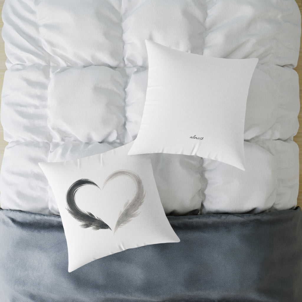 Almost Heart Square Pillow | White Black Grey Decorative Throw Pillow