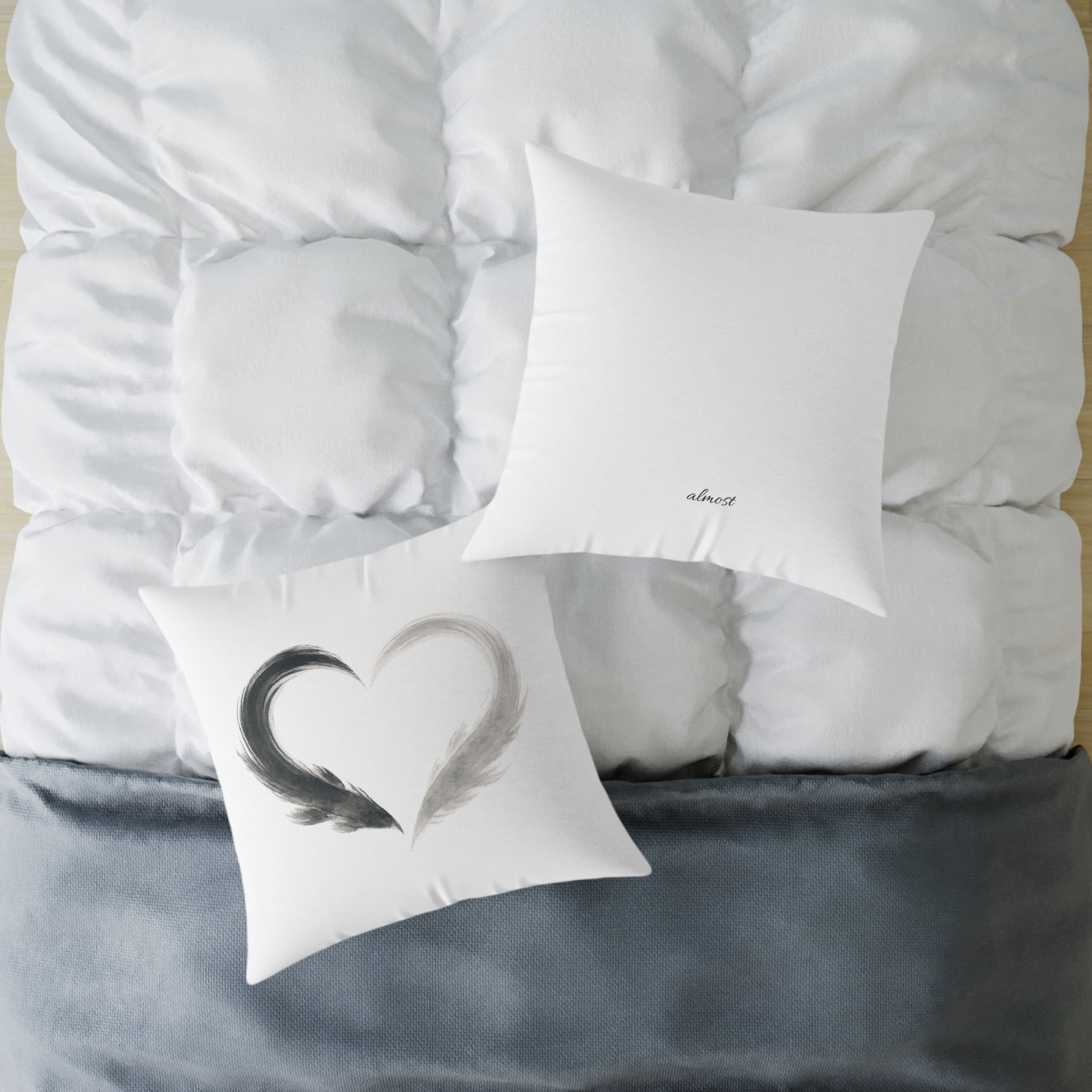 Almost Heart Square Pillow | White Black Grey Decorative Throw Pillow