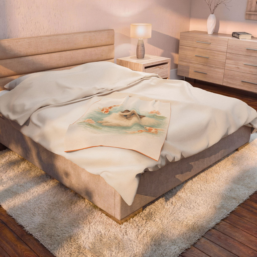 Ragdoll Cat with Koi Pond Velveteen Plush Blanket