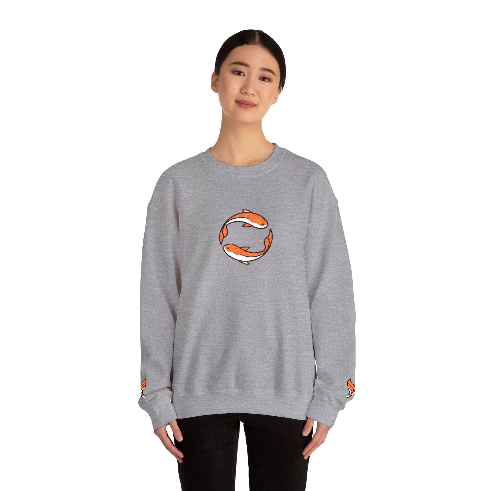 Koi Fish Circle Crewneck Sweatshirt | Japanese Koi Art, Minimal Sleeve Motif