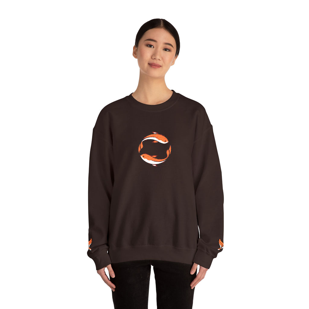 Koi Fish Circle Crewneck Sweatshirt | Japanese Koi Art, Minimal Sleeve Motif