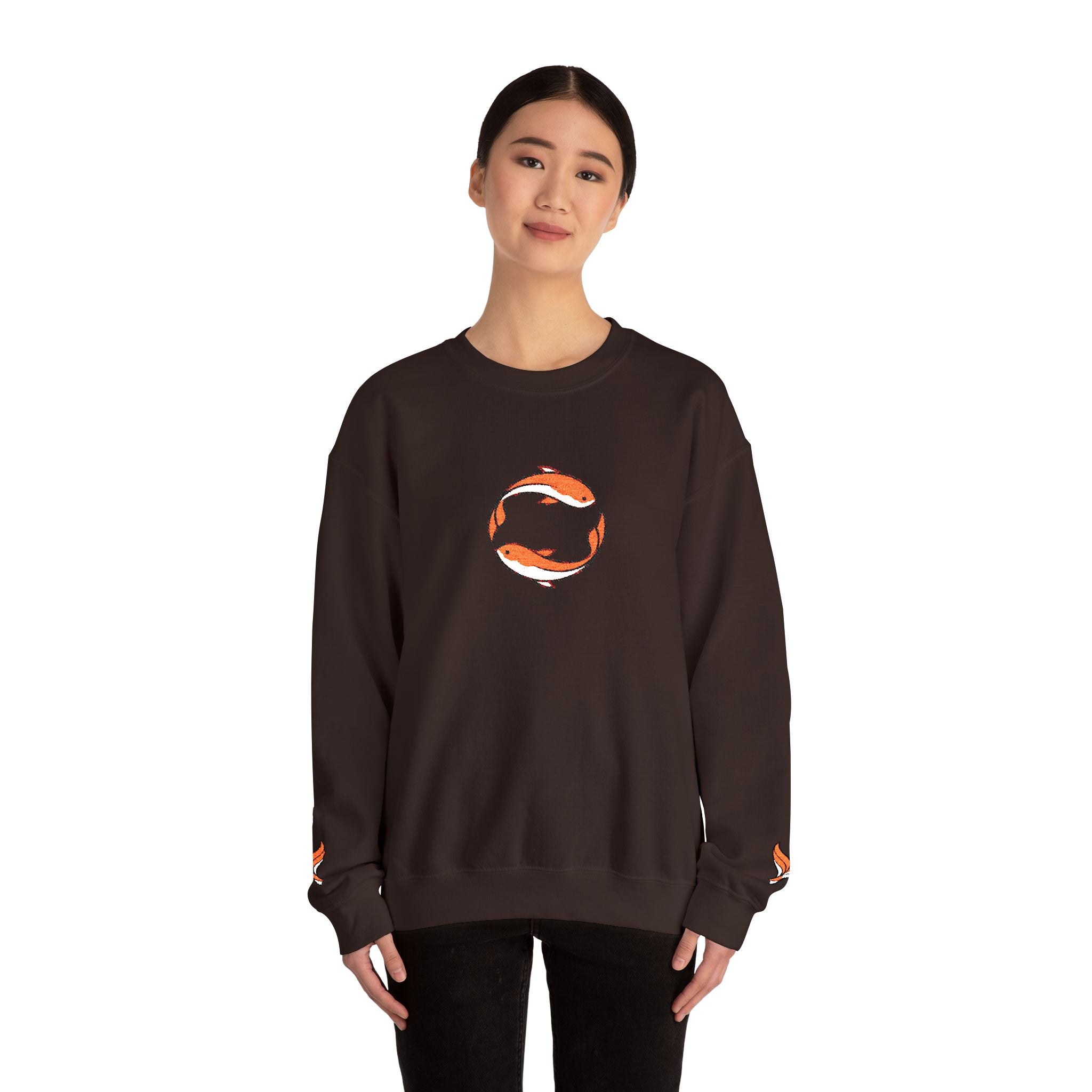 Koi Fish Circle Crewneck Sweatshirt | Japanese Koi Art, Minimal Sleeve Motif