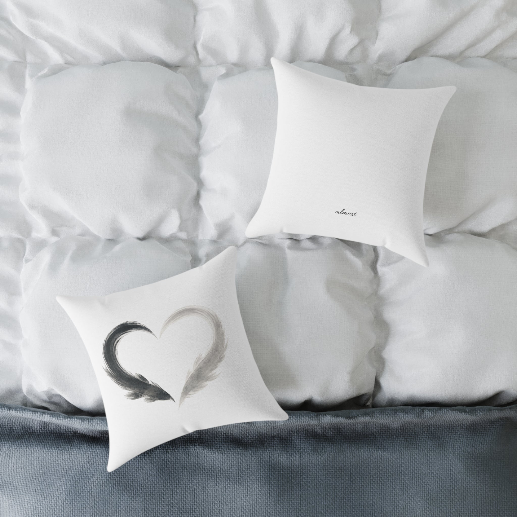 Almost Heart Square Pillow | White Black Grey Decorative Throw Pillow