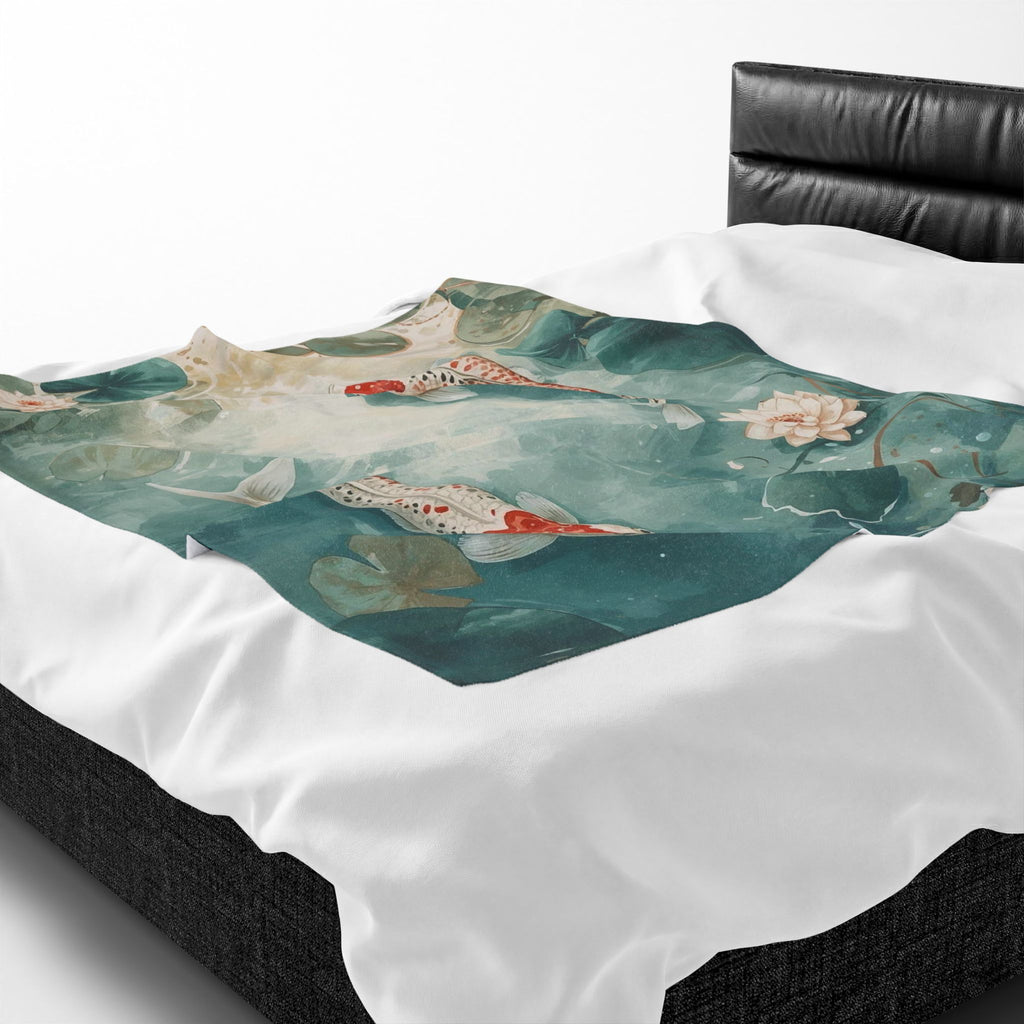 Koi Pond Velveteen Plush Blanket — Tranquil Waterlily Design