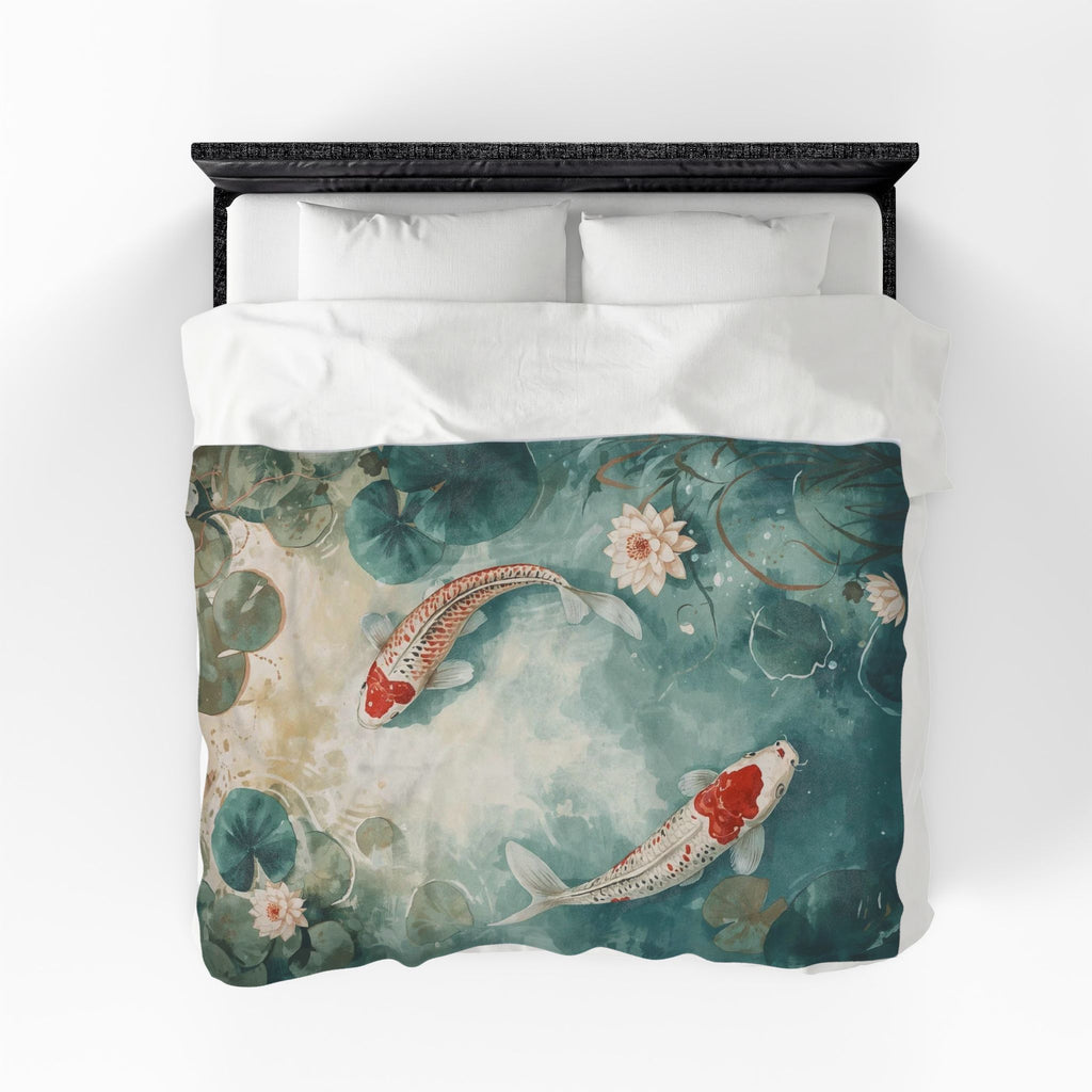 Koi Pond Velveteen Plush Blanket — Tranquil Waterlily Design