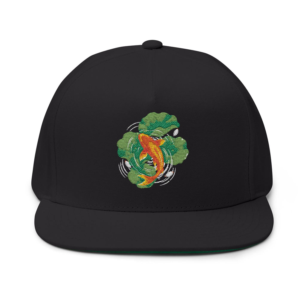 Koi Fish Embroidered Flat Bill Cap | Pond Lily Snapback