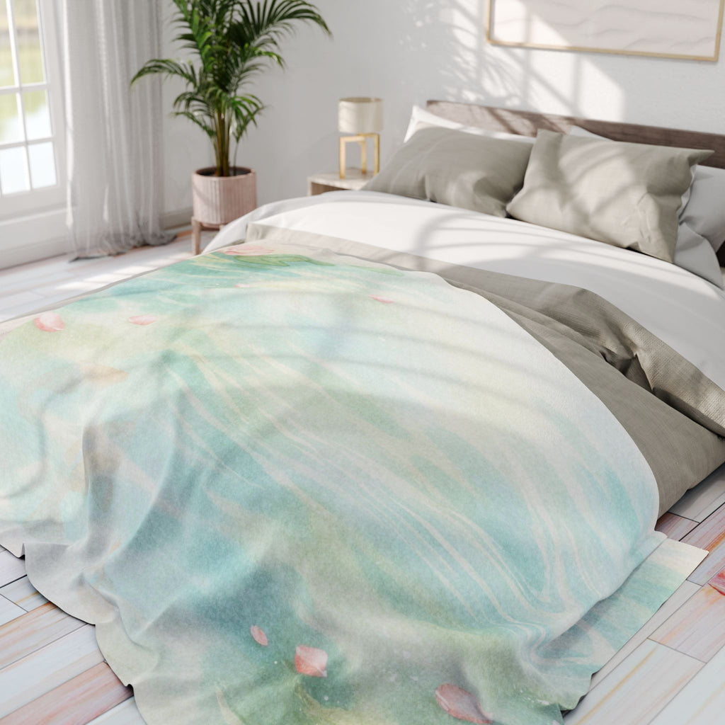 Watercolor Pond Petals Arctic Fleece Blanket | Pastel Blue Green Swirl