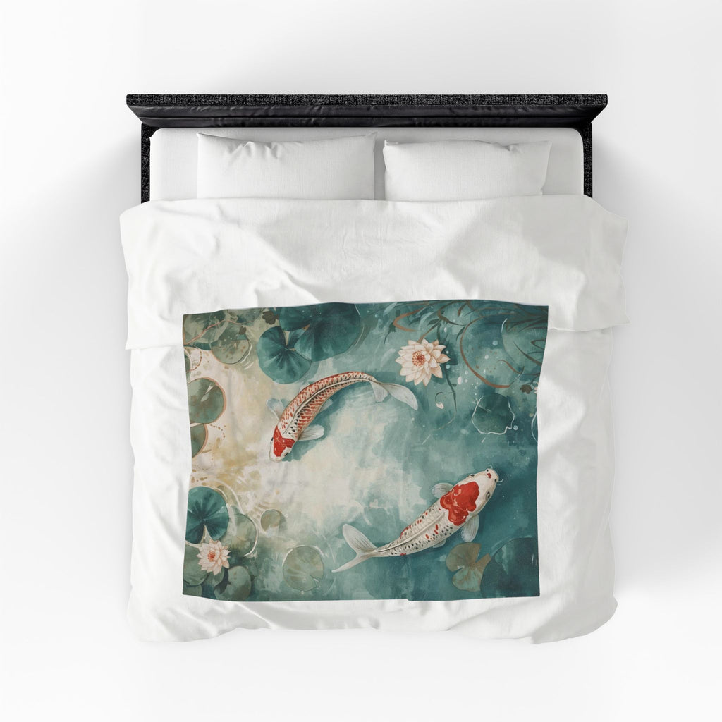 Koi Pond Velveteen Plush Blanket — Tranquil Waterlily Design