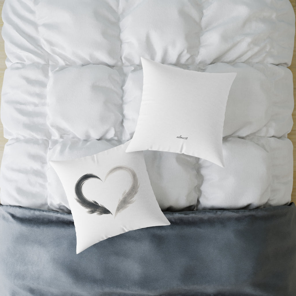 Almost Heart Square Pillow | White Black Grey Decorative Throw Pillow