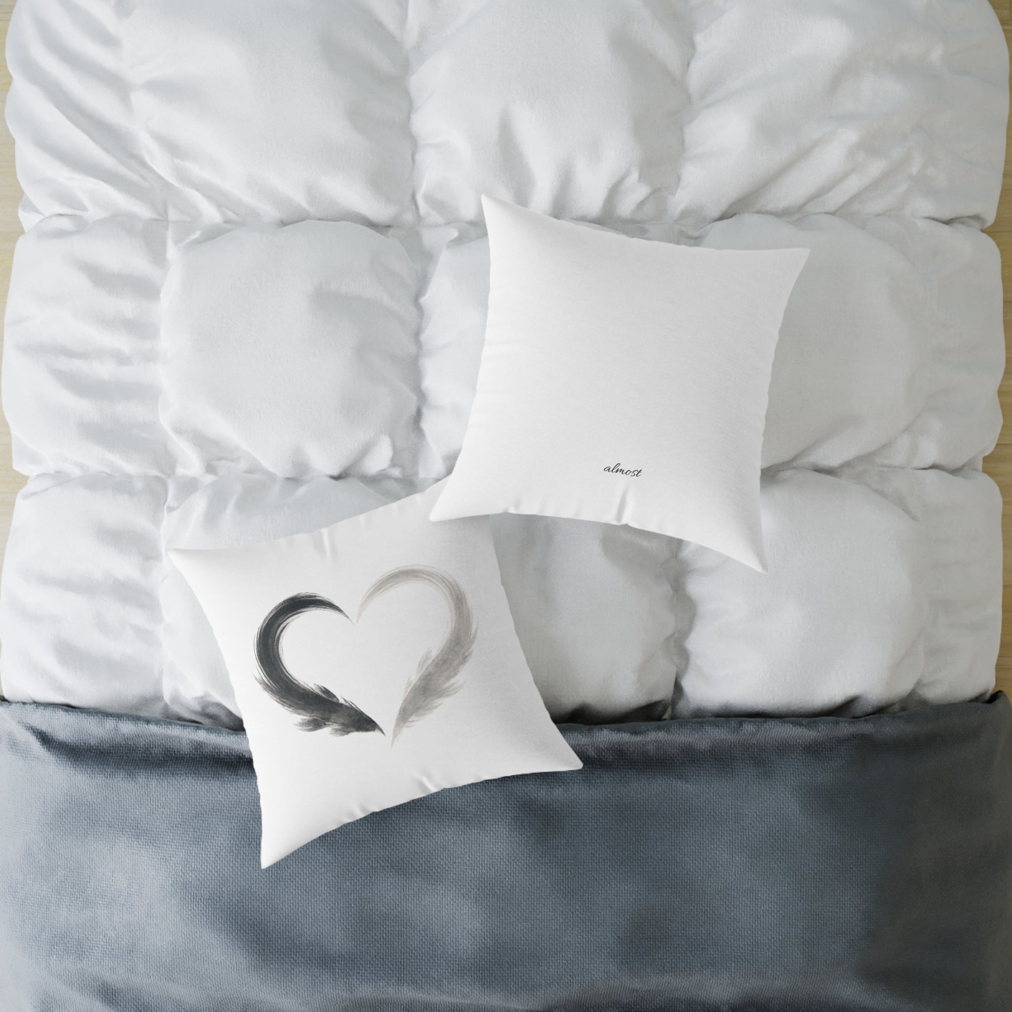 Almost Heart Square Pillow | White Black Grey Decorative Throw Pillow