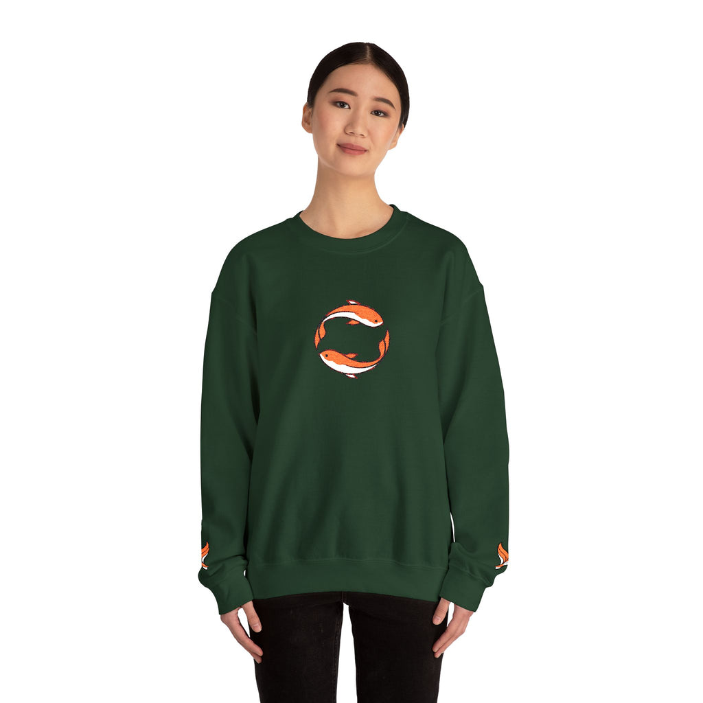 Koi Fish Circle Crewneck Sweatshirt | Japanese Koi Art, Minimal Sleeve Motif