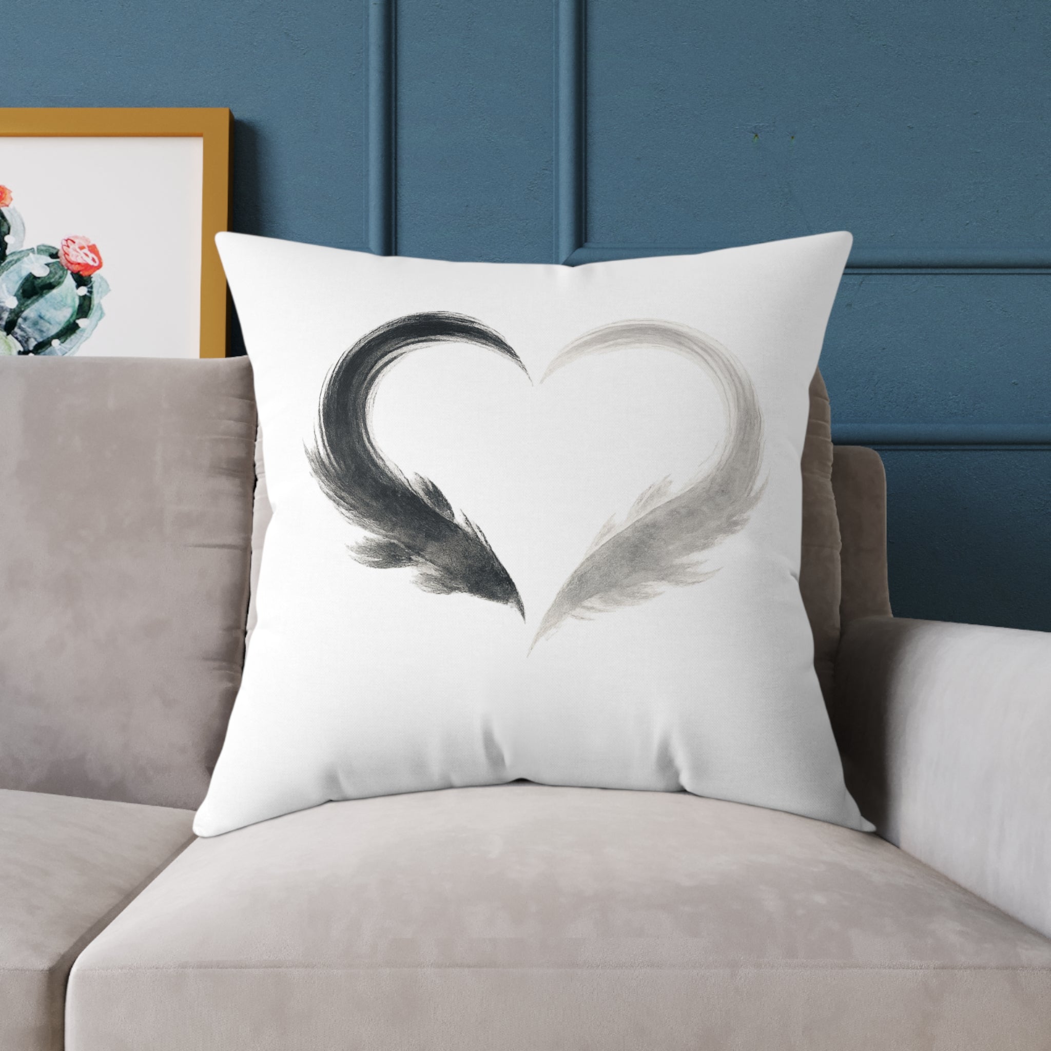 Almost Heart Square Pillow | White Black Grey Decorative Throw Pillow