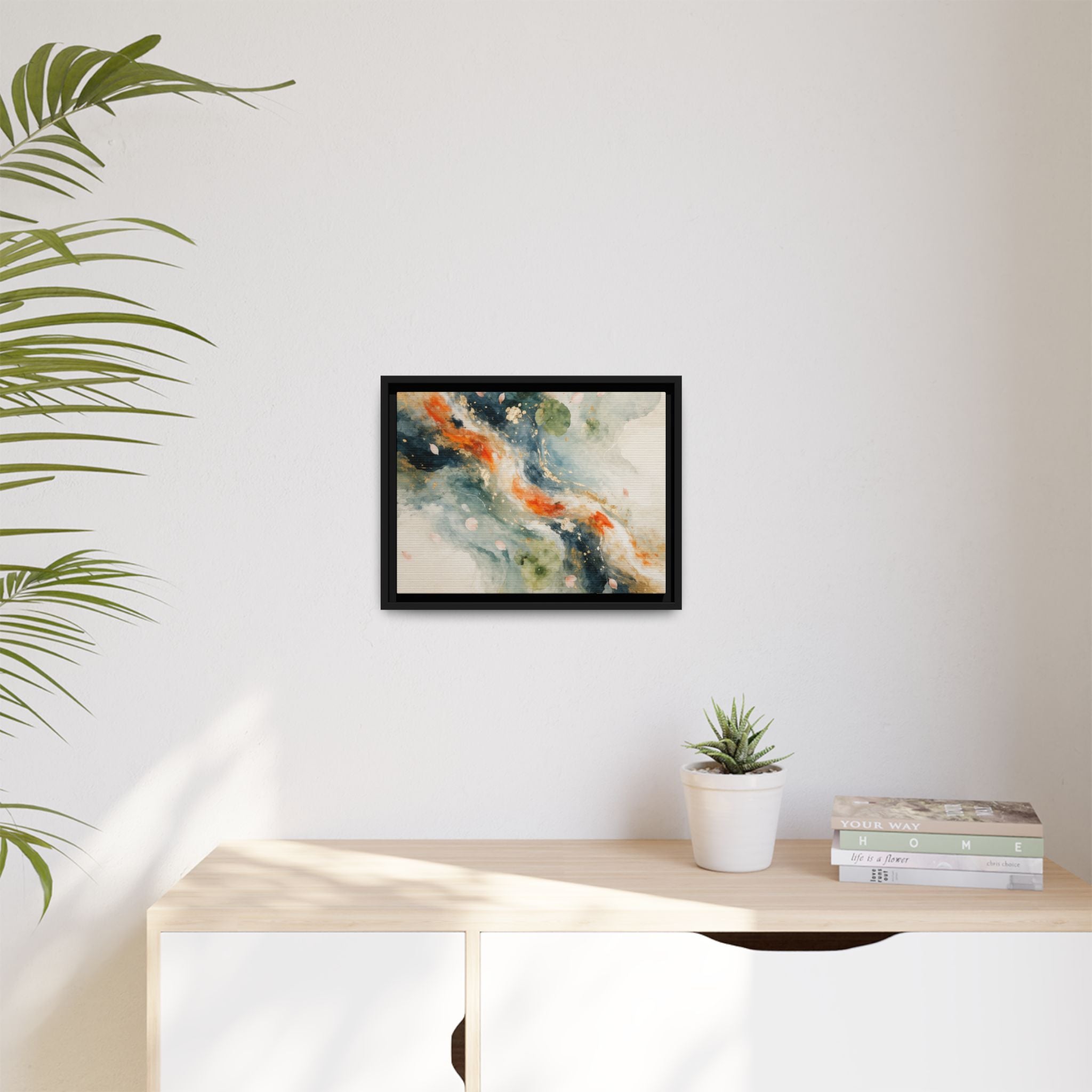 Abstract Koi Fish Watercolor Swirl Matte Canvas Framed | Multicolor Wall Art