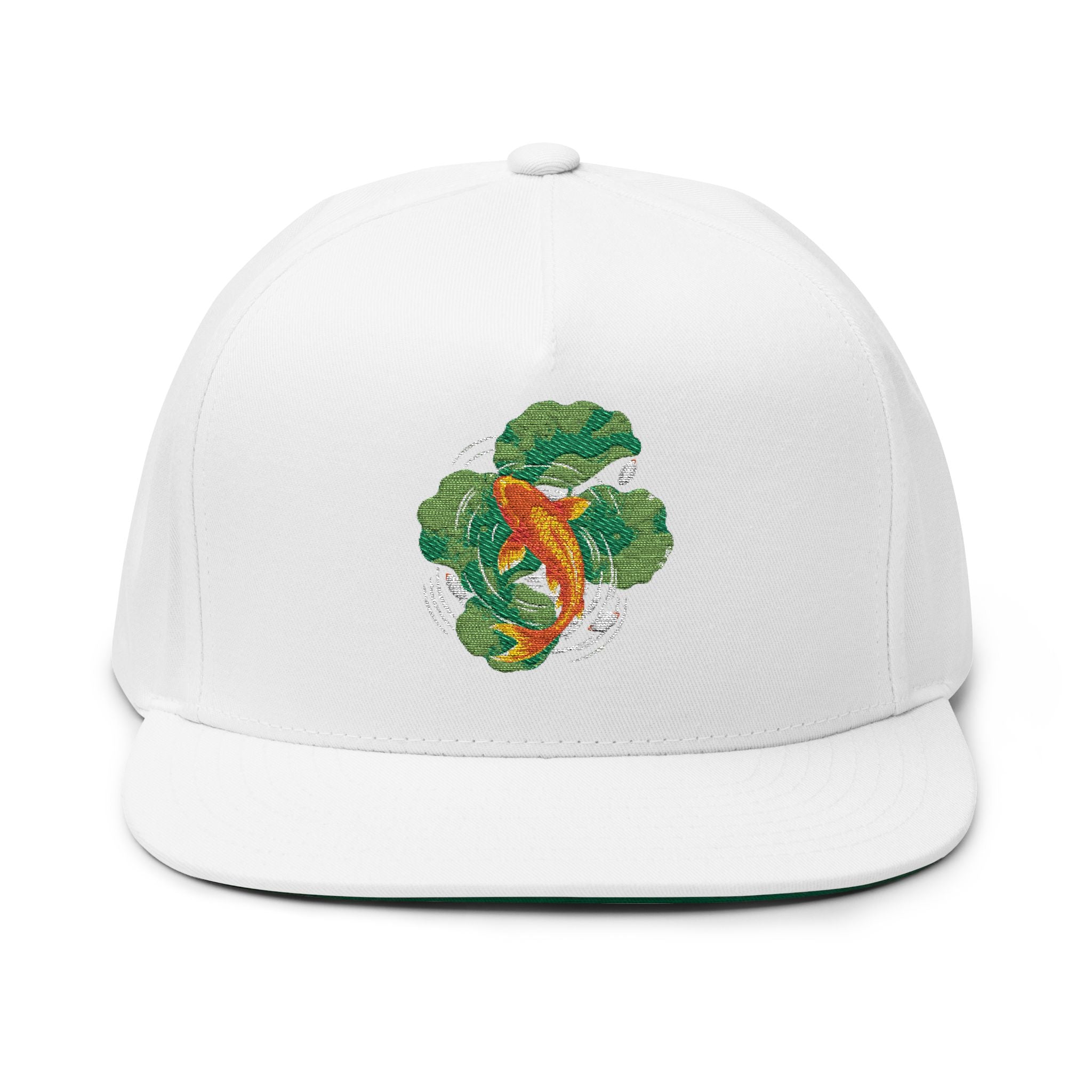 Koi Fish Embroidered Flat Bill Cap | Pond Lily Snapback