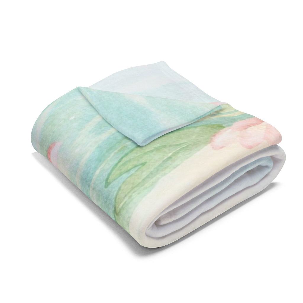Watercolor Pond Petals Arctic Fleece Blanket | Pastel Blue Green Swirl