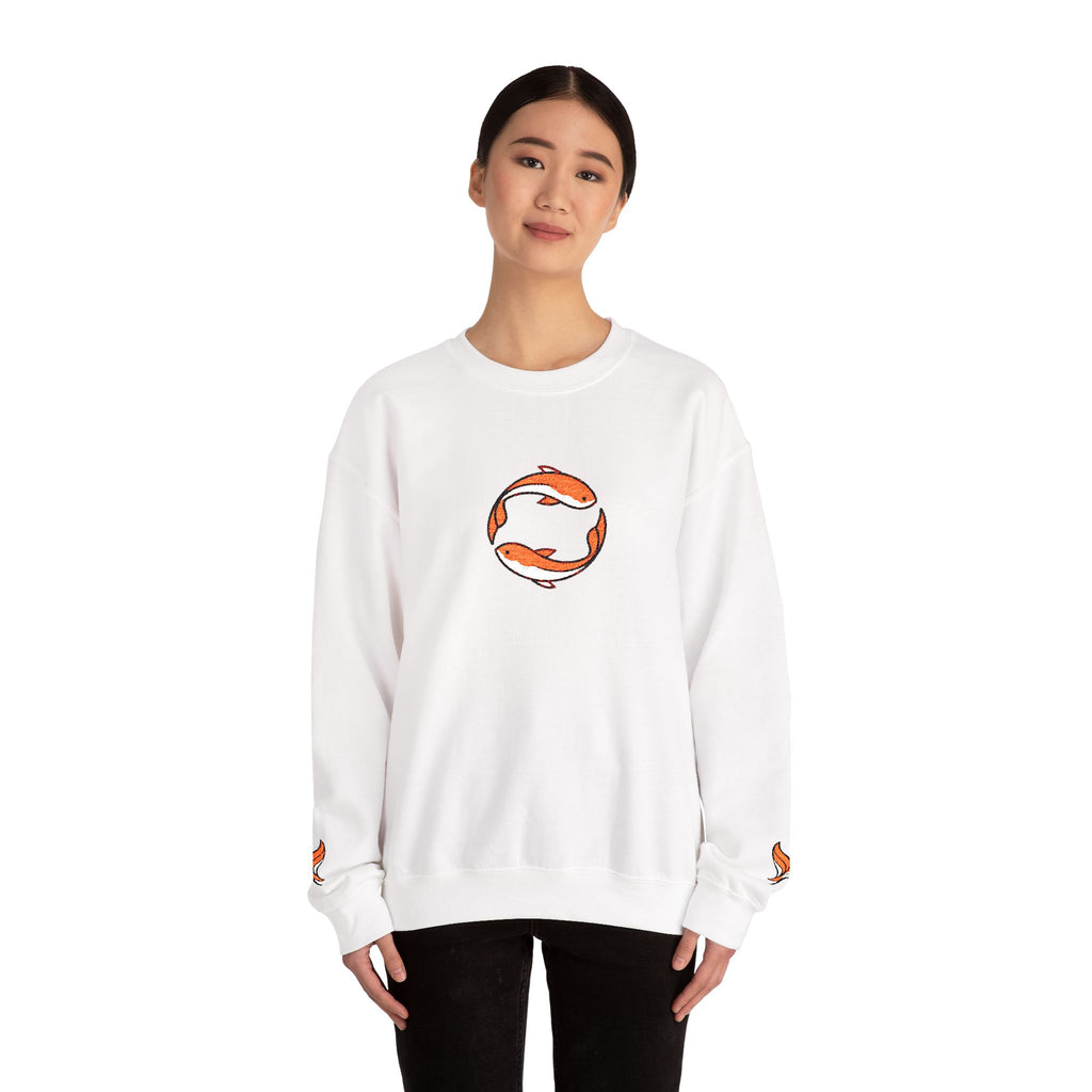 Koi Fish Circle Crewneck Sweatshirt | Japanese Koi Art, Minimal Sleeve Motif