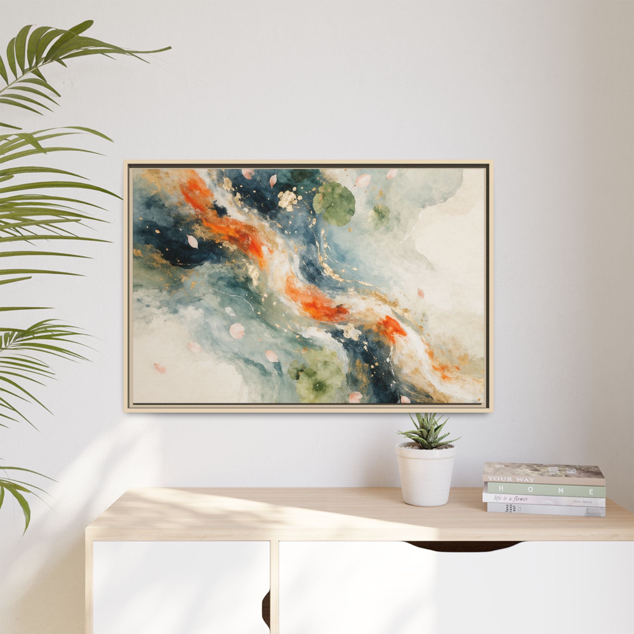 Abstract Koi Fish Watercolor Swirl Matte Canvas Framed | Multicolor Wall Art