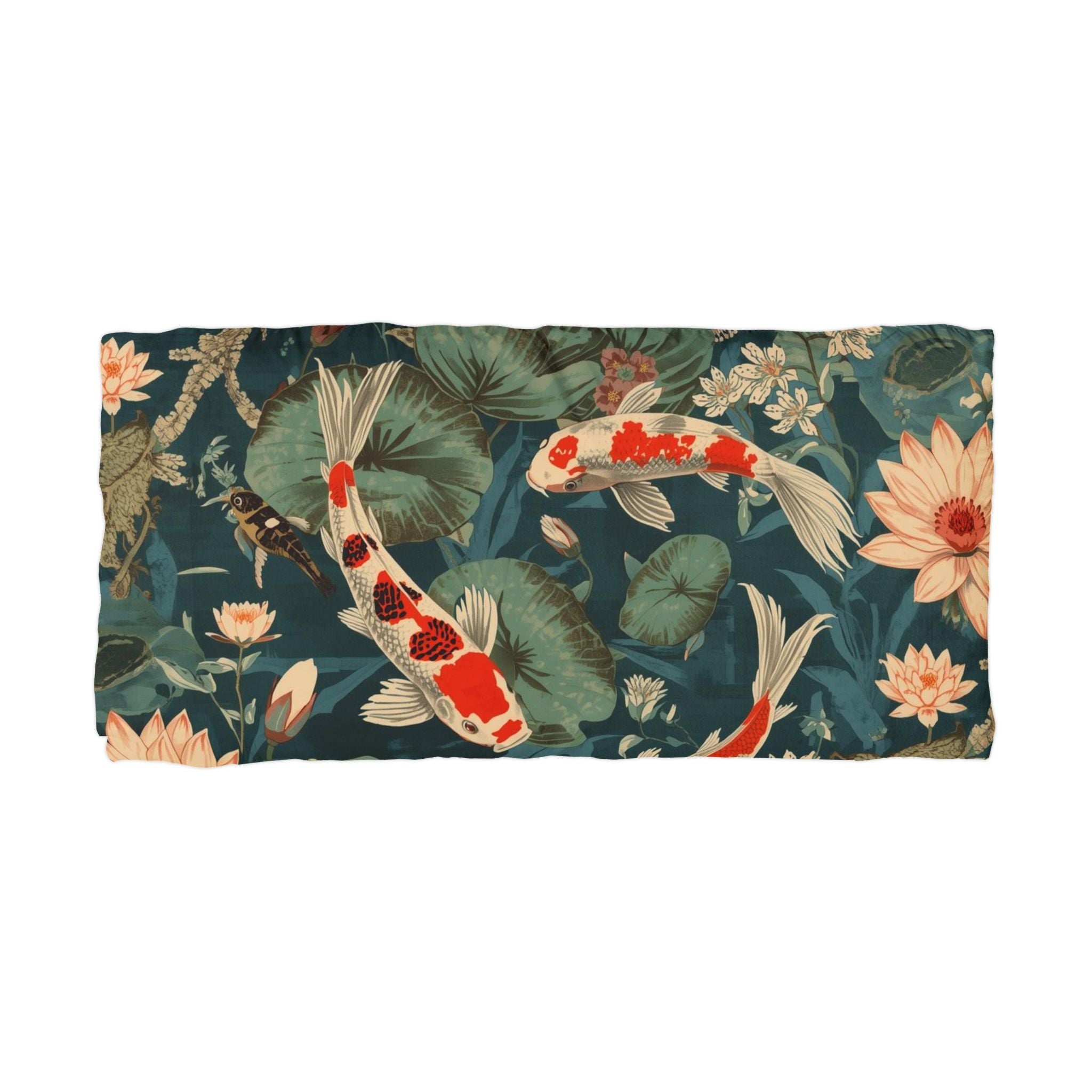 Koi Pond Pattern Microfiber Pillowcase | Floral Water Lilies