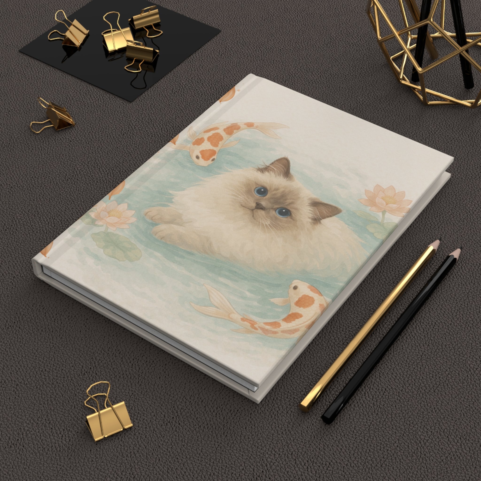 Ragdoll Cat with Koi Pond Hardcover Journal | Matte Notebook