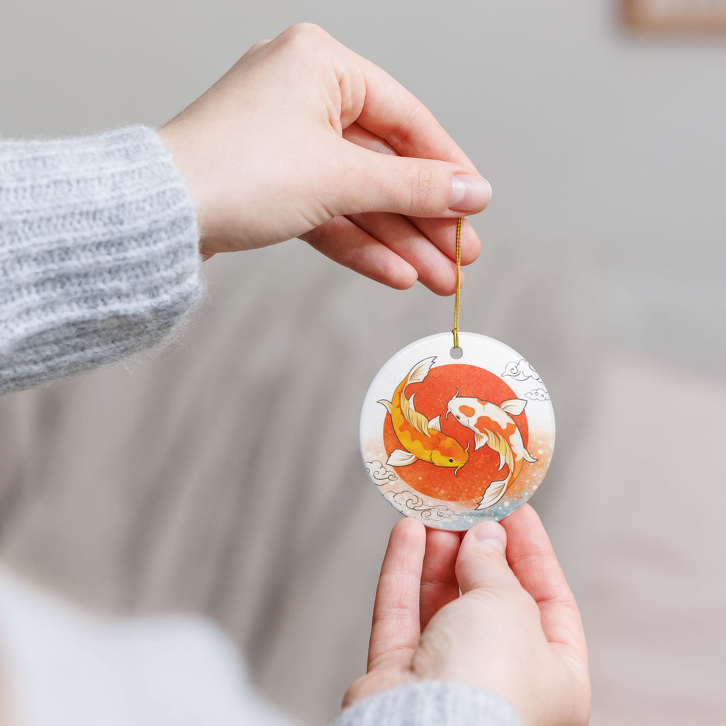 Koi Fish Yin Yang Ornament | Ceramic Round Hanging Decoration