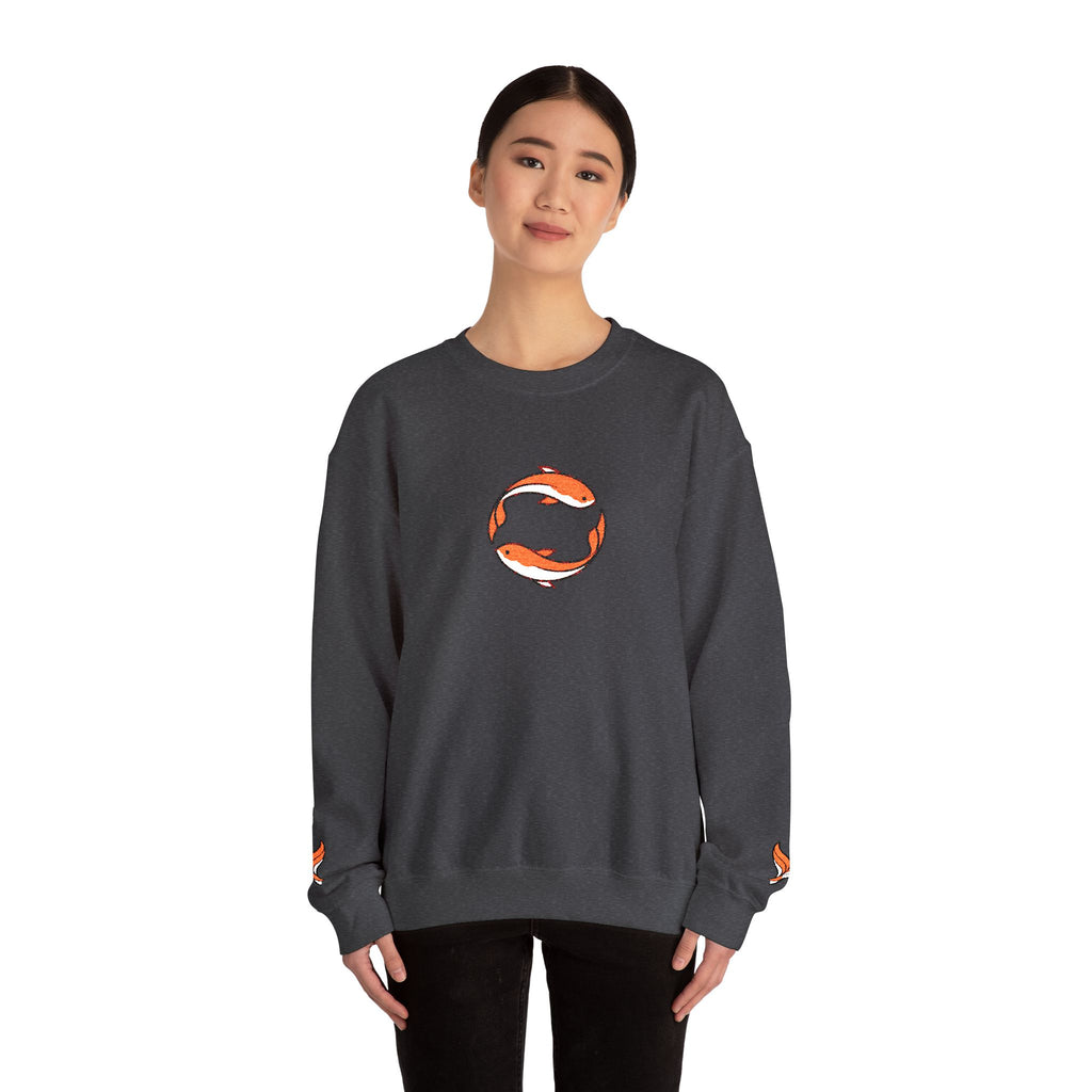 Koi Fish Circle Crewneck Sweatshirt | Japanese Koi Art, Minimal Sleeve Motif