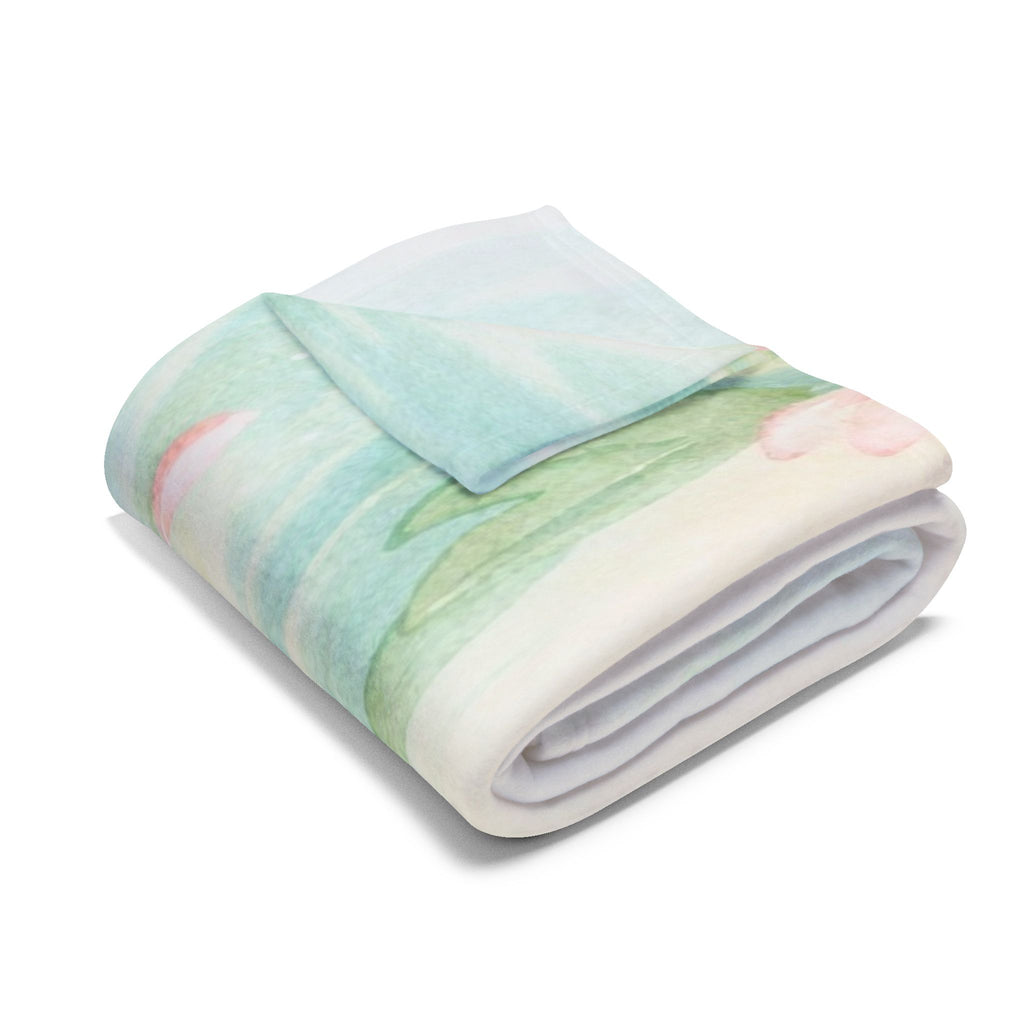 Watercolor Pond Petals Arctic Fleece Blanket | Pastel Blue Green Swirl