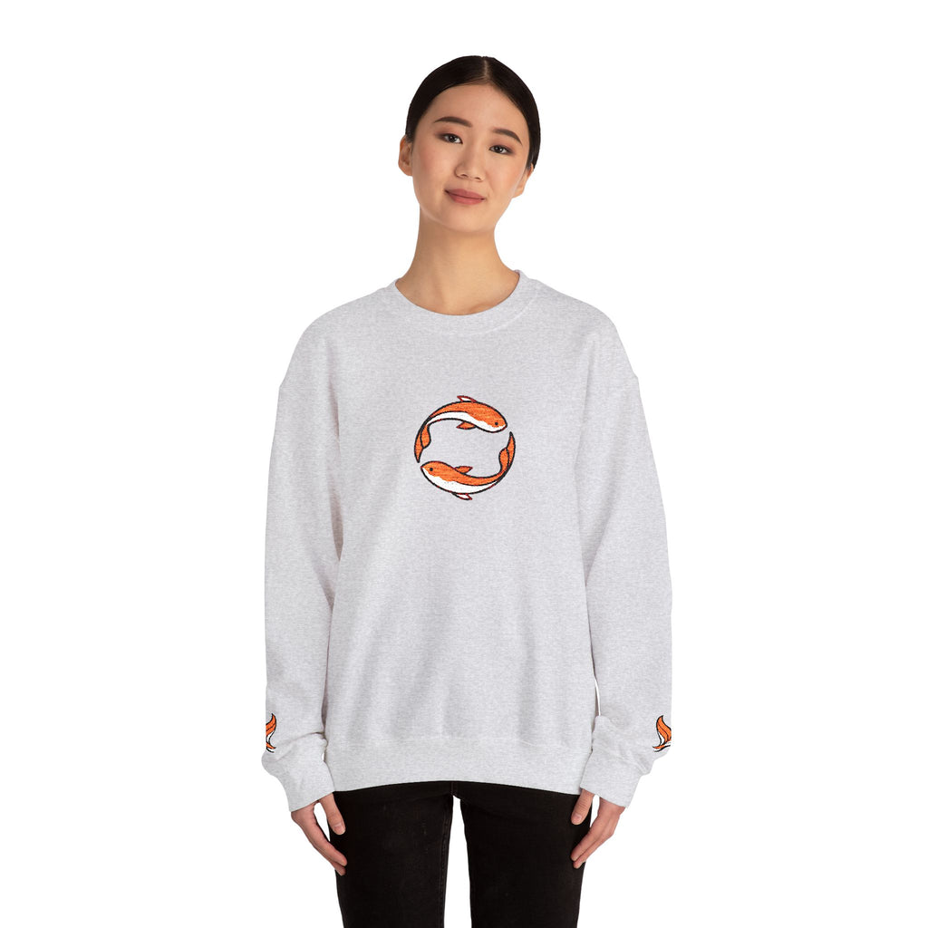 Koi Fish Circle Crewneck Sweatshirt | Japanese Koi Art, Minimal Sleeve Motif