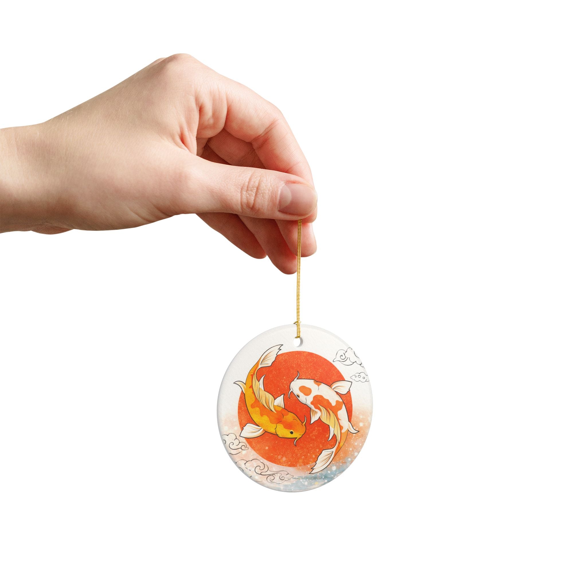 Koi Fish Yin Yang Ornament | Ceramic Round Hanging Decoration