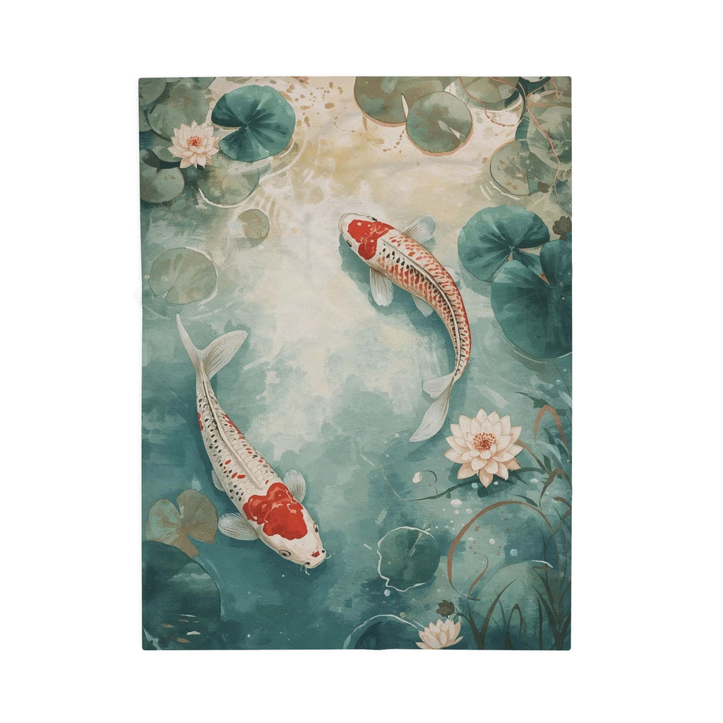 Koi Pond Velveteen Plush Blanket — Tranquil Waterlily Design