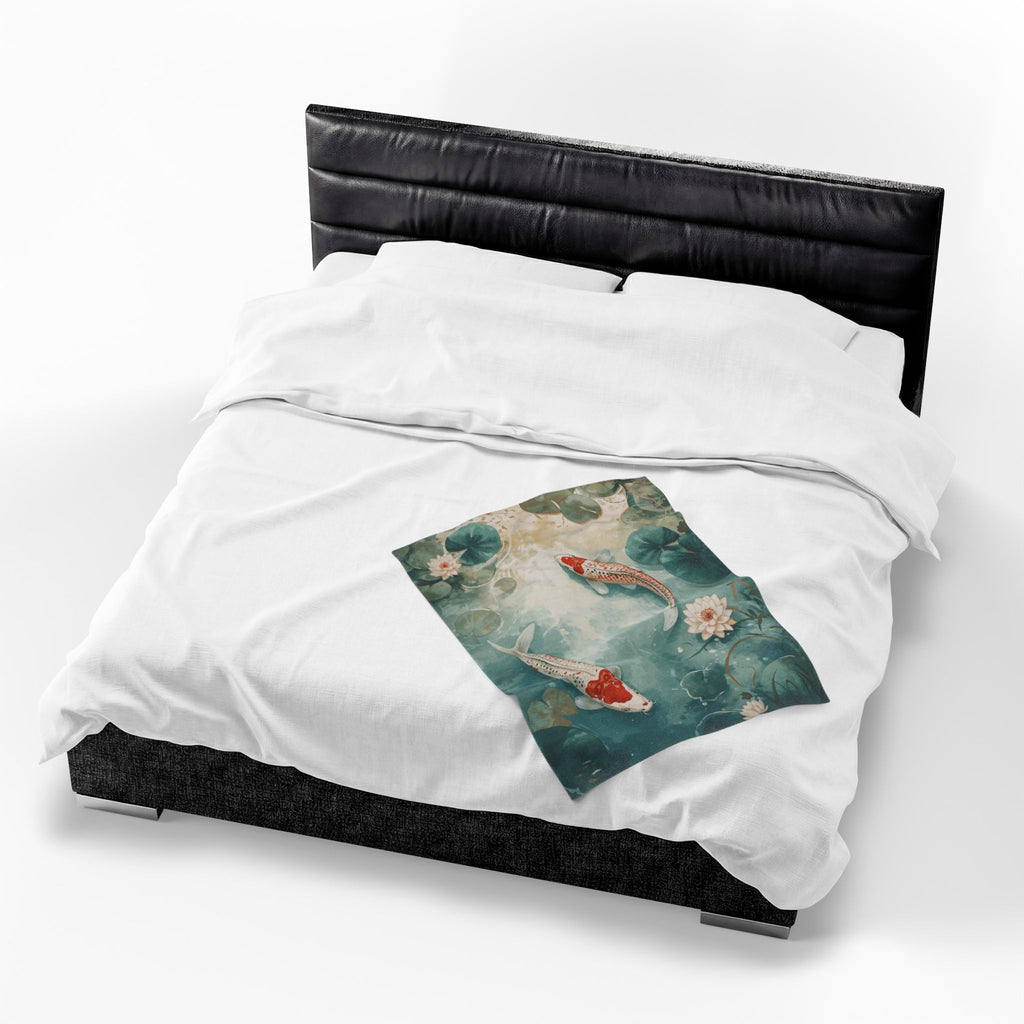 Koi Pond Velveteen Plush Blanket — Tranquil Waterlily Design