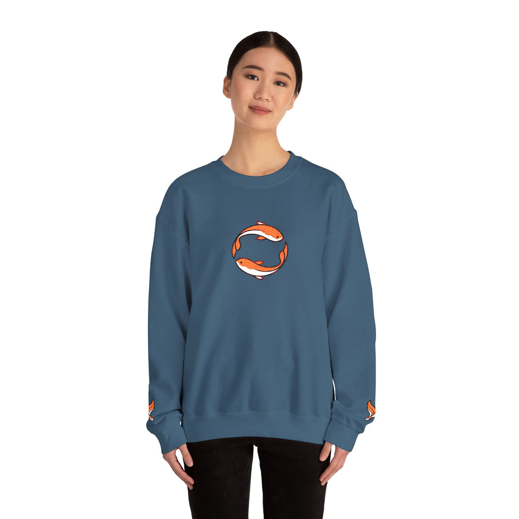Koi Fish Circle Crewneck Sweatshirt | Japanese Koi Art, Minimal Sleeve Motif