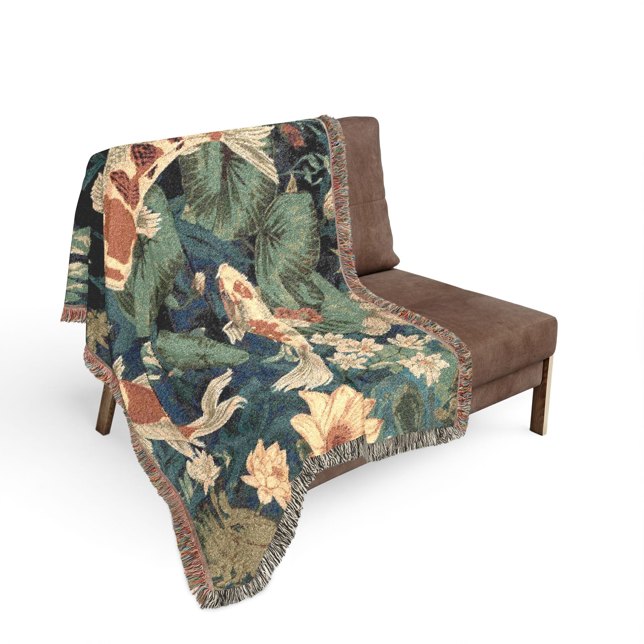 Artistic Woven Blanket for Cozy Decor, Koi Fish Throw, Elegant Home Decor, Gift for Nature Lovers, Eco-Friendly Blanket