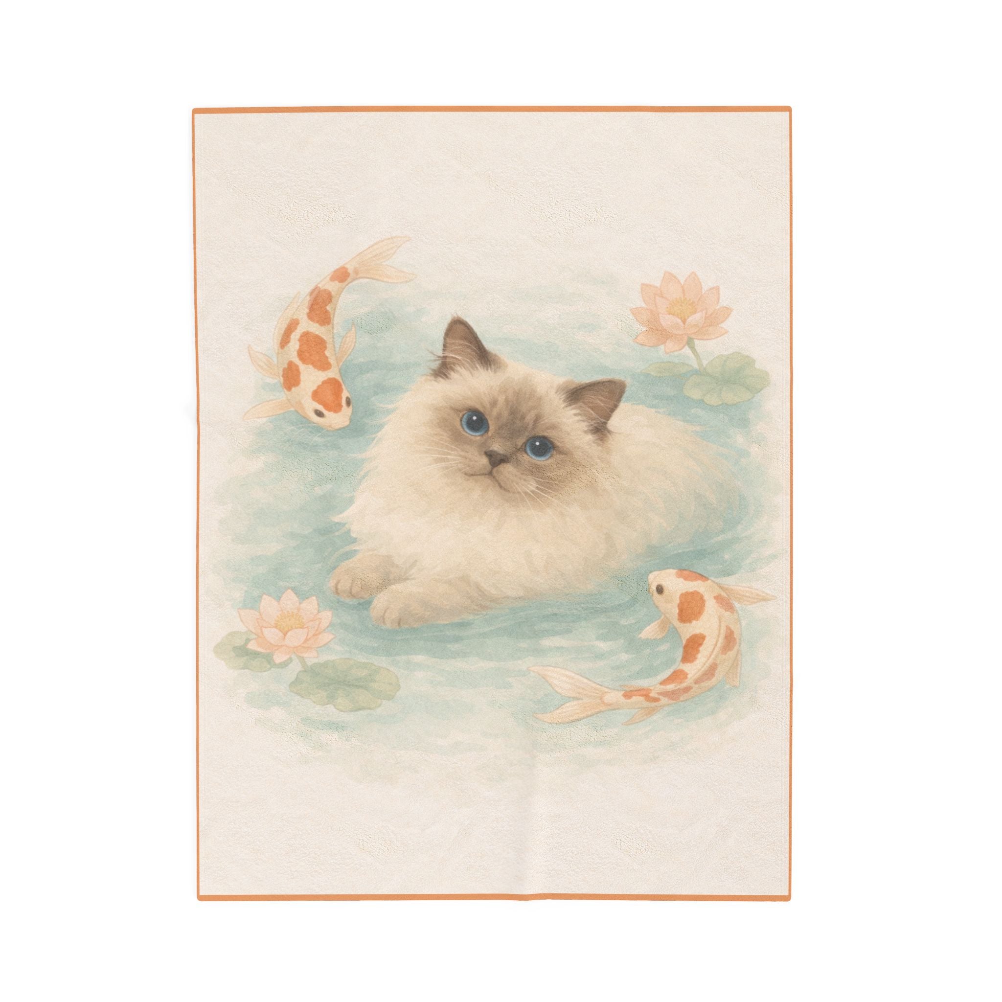 Ragdoll Cat with Koi Pond Velveteen Plush Blanket