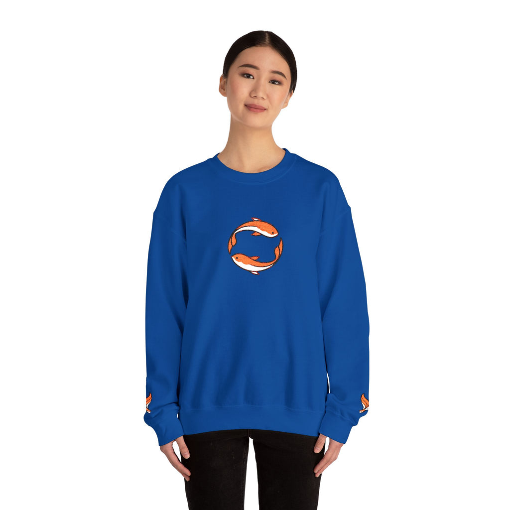 Koi Fish Circle Crewneck Sweatshirt | Japanese Koi Art, Minimal Sleeve Motif