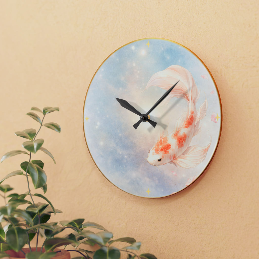 Koi Fish Watercolor Acrylic Wall Clock | Pastel Dreamy Decor