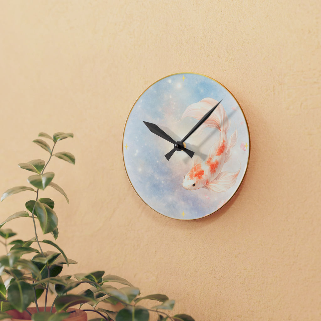 Koi Fish Watercolor Acrylic Wall Clock | Pastel Dreamy Decor