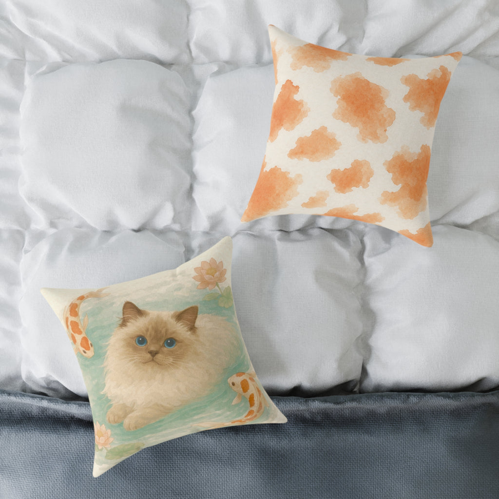 Fluffy Ragdoll Cat Koi Pond Pillow | Square Poly Canvas Pillow