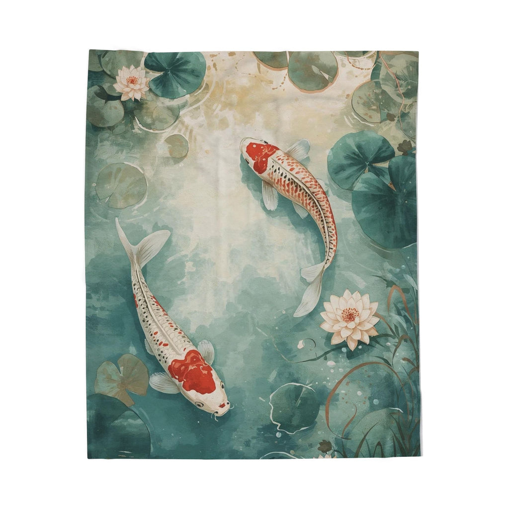 Koi Pond Velveteen Plush Blanket — Tranquil Waterlily Design