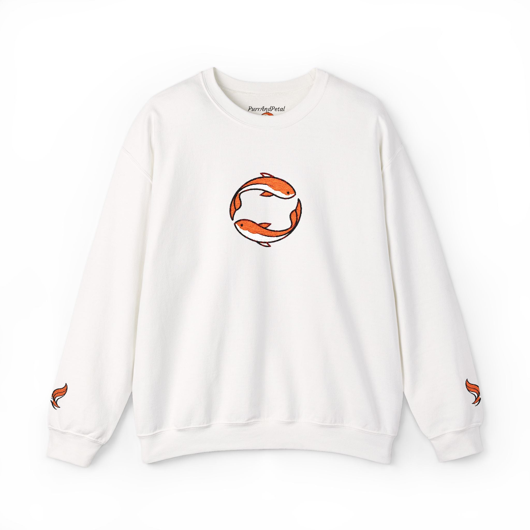 Koi Fish Circle Crewneck Sweatshirt | Japanese Koi Art, Minimal Sleeve Motif