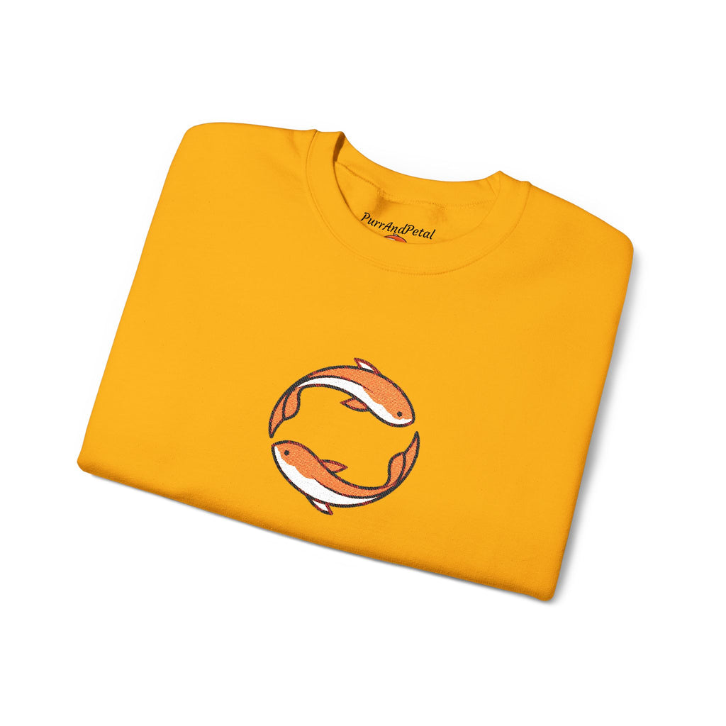 Koi Fish Circle Crewneck Sweatshirt | Japanese Koi Art, Minimal Sleeve Motif