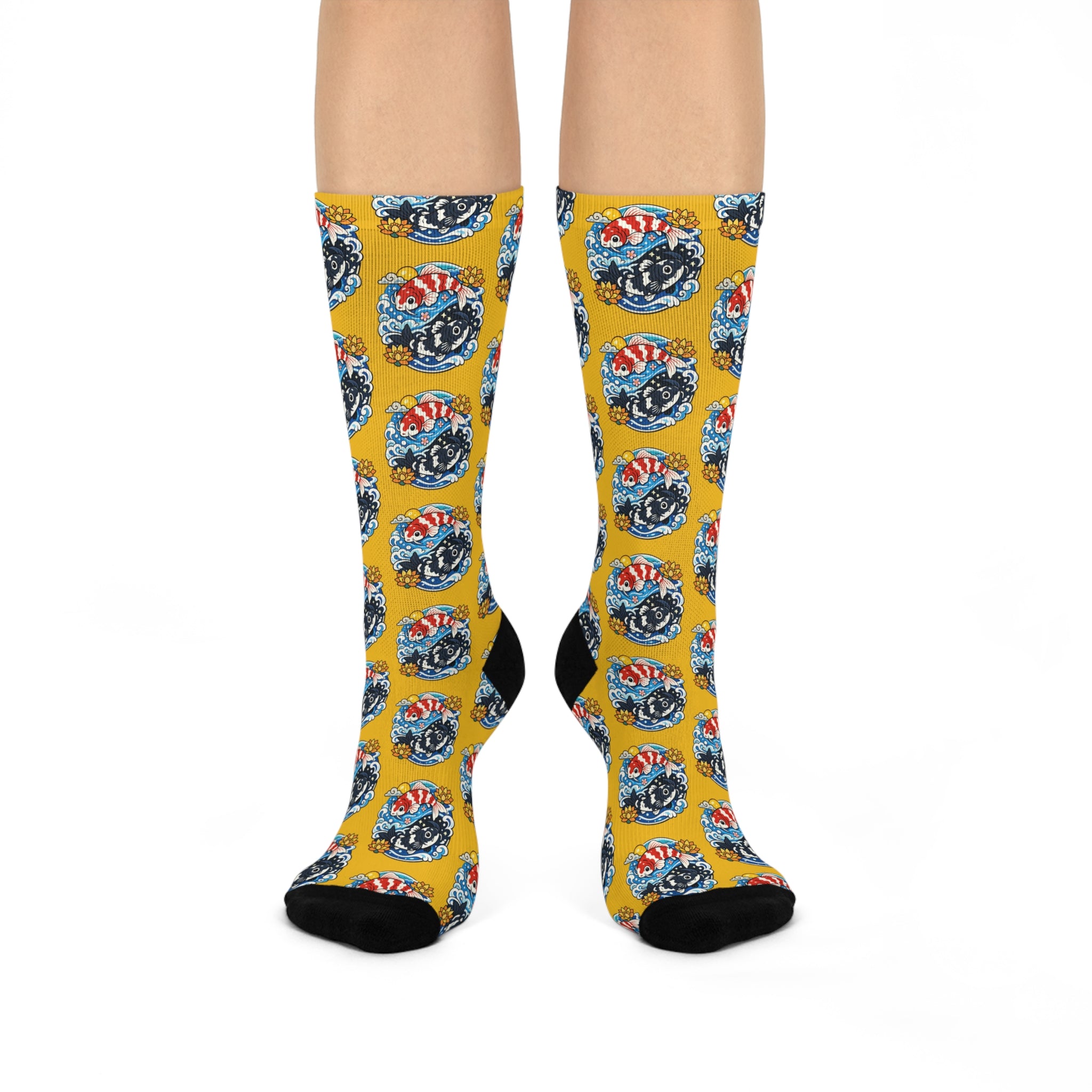 Vintage Koi Fish Crew Socks — Cushioned Yellow Patterned Socks