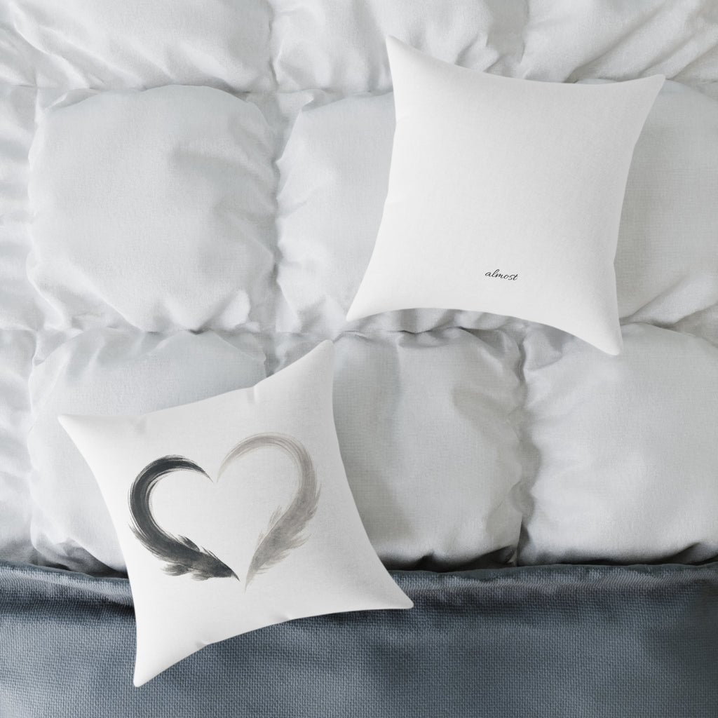 Almost Heart Square Pillow | White Black Grey Decorative Throw Pillow