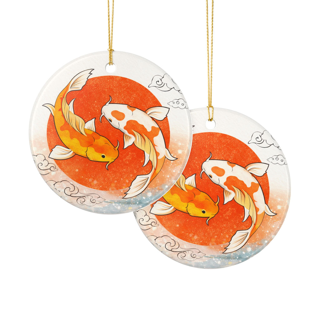 Koi Fish Yin Yang Ornament | Ceramic Round Hanging Decoration