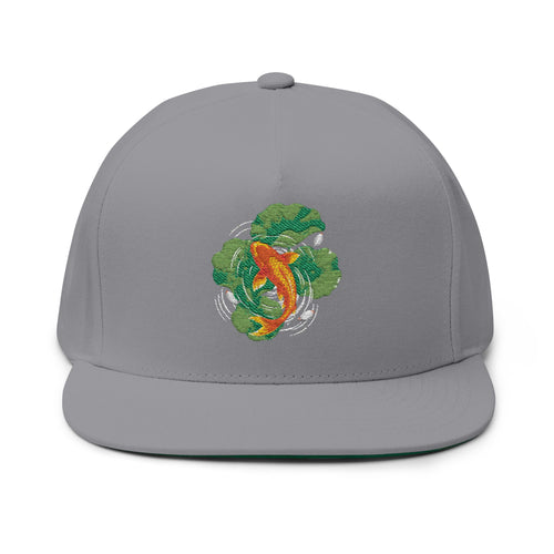 Koi Fish Embroidered Flat Bill Cap | Pond Lily Snapback