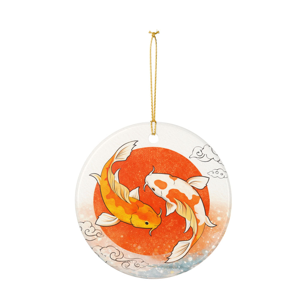Koi Fish Yin Yang Ornament | Ceramic Round Hanging Decoration